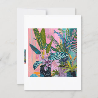 Modern Tropical Plant Print – Pink and Green Briefkaart
