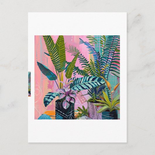 Modern Tropical Plant Print – Pink and Green  Briefkaart (Voorkant)