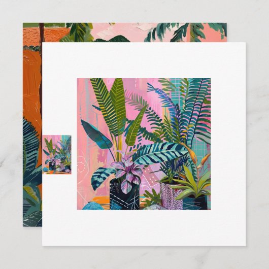 Modern Tropical Plant Print – Pink and Green  Kaart (Voorkant / Achterkant)
