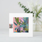 Modern Tropical Plant Print – Pink and Green  Kaart (Staand voorkant)