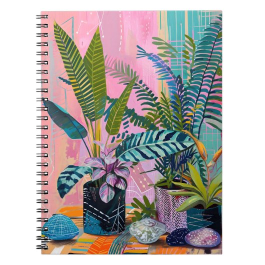 Modern Tropical Plant Print – Pink and Green  Notitieboek (Voorkant)