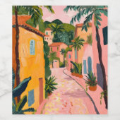 Modern Tropical Plant Print – Pink and Green Wijn Etiket (Enkel label)