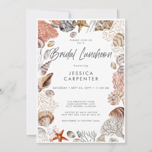 Modern Tropical Seashell Lijst Bruidslunch Kaart (Voorkant)