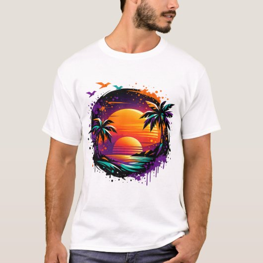 Modern Tropical Sunset Streetwear T-Shirt – Abstra (Voorkant)
