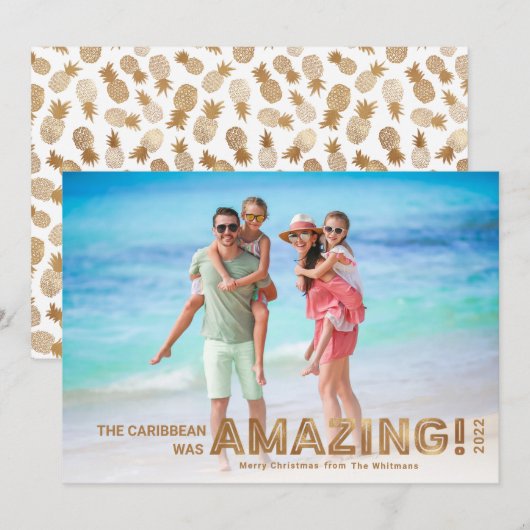 Modern Tropical Travel Gold-fotokerstmis Feestdagenkaart (Voorkant / Achterkant)