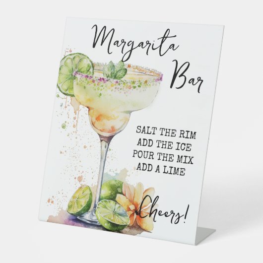 Modern Tropical Waterverf Margarita Bar Sign Reclamebord Met Voetstuk (Voorkant)
