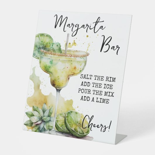 Modern Tropical Waterverf Margarita Bar Sign Reclamebord Met Voetstuk (Voorkant)