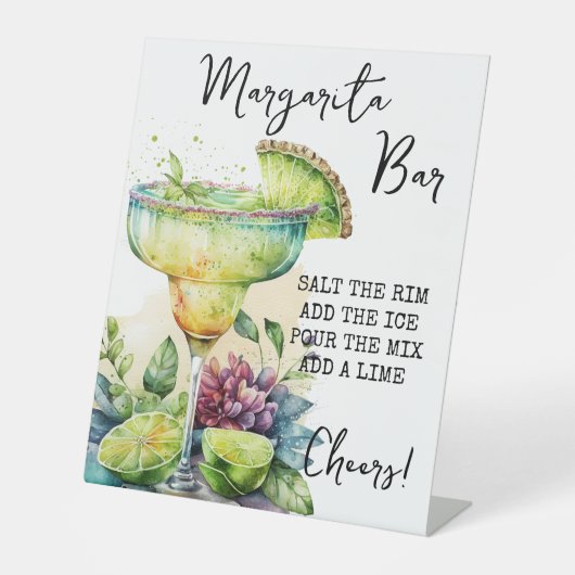 Modern Tropical Waterverf Margarita Bar Sign Reclamebord Met Voetstuk (Voorkant)