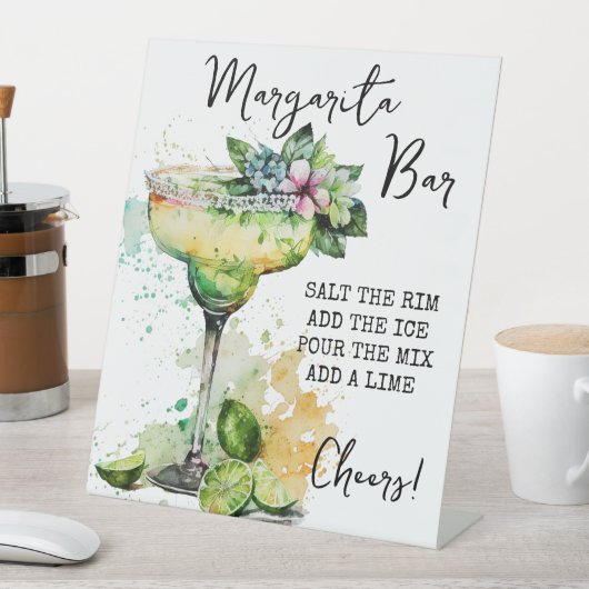Modern Tropical Waterverf Margarita Bar Sign Reclamebord Met Voetstuk (Insitu)
