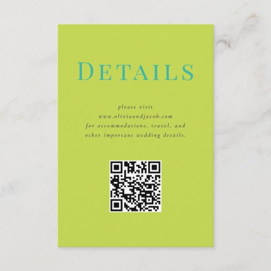Modern Tropical Wedding Details Kaart met QR code (Voorkant)