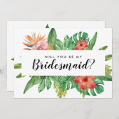 Modern Tropical You Be My Bridesmaid Wedding Kaart (Voorkant / Achterkant)
