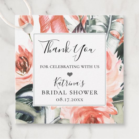 Modern Tropicas Coral Floral Lijst Dank u wel Bedankjes Labels (Voorkant)
