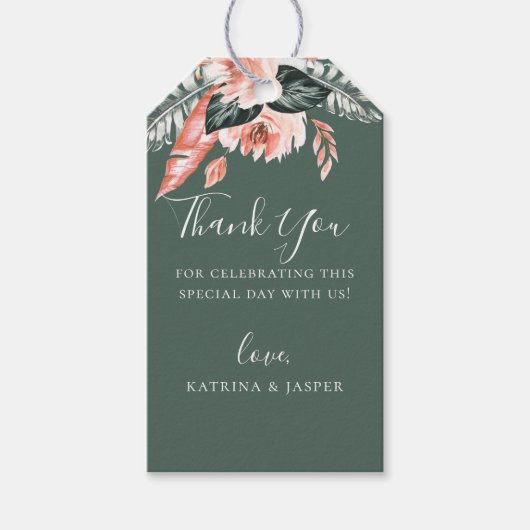 Modern Tropics Coral Floral Dank u Cadeaulabel (Voorkant)