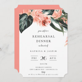 Modern Tropics Coral Floral Rehearsal Dinner Kaart