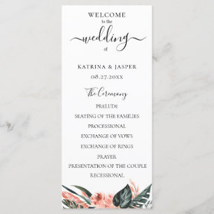 Modern Tropics Coral Floral Wedding Programmakaart