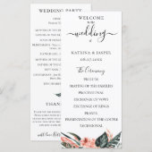 Modern Tropics Coral Floral Wedding Programmakaart (Voorkant / Achterkant)