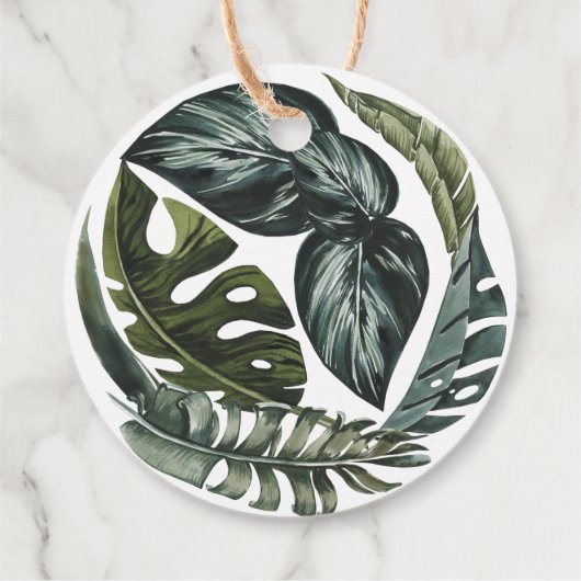 Modern Tropics Island Leaves Bruiloft Bedankjes Labels (Achterkant)