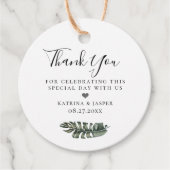 Modern Tropics Island Leaves Bruiloft Bedankjes Labels (Voorkant)