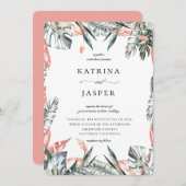 Modern Tropics Palm Leaf Lijst Wedding Kaart (Voorkant / Achterkant)