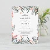 Modern Tropics Palm Leaf Lijst Wedding Kaart (Staand voorkant)