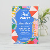 Modern Tropisch 16e verjaardag zwembad feest Kaart (Staand voorkant)