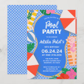 Modern Tropisch 16e verjaardag zwembad feest Kaart (Voorkant / Achterkant)