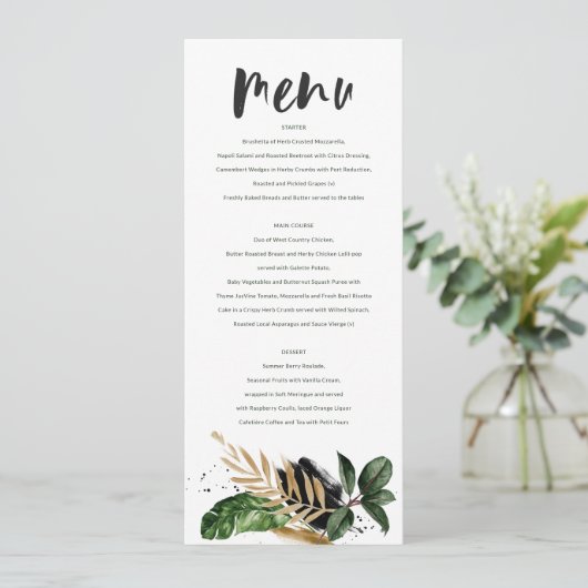 Modern tropisch abstract geschilderd huwelijksmenu menu (Staand voorkant)