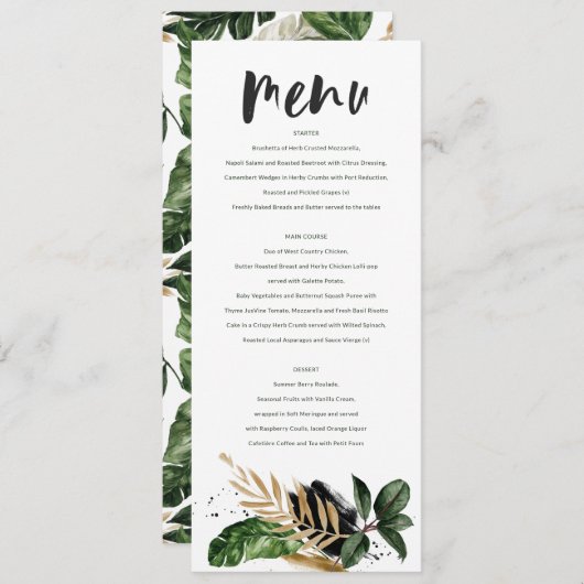 Modern tropisch abstract geschilderd huwelijksmenu menu (Voorkant / Achterkant)