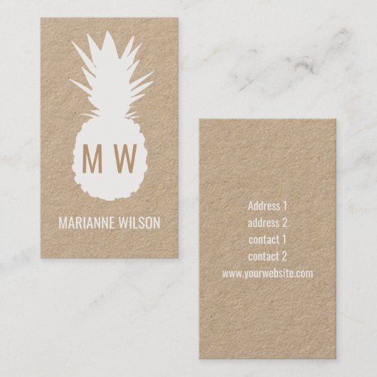 Modern tropisch ananas monogram visitekaartje (Voorkant / Achterkant)
