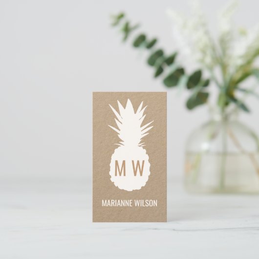 Modern tropisch ananas monogram visitekaartje (Staand voorkant)