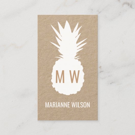 Modern tropisch ananas monogram visitekaartje (Voorkant)