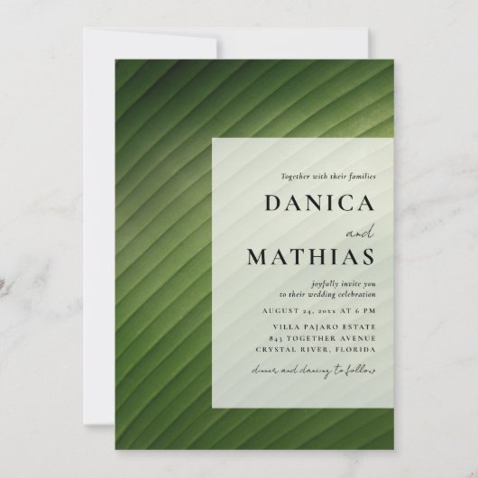 Modern Tropisch Bananenblad Bruiloft Kaart (Voorkant)