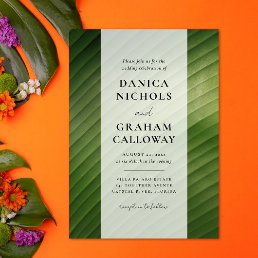 Modern Tropisch Bananenblad Mid Design Bruiloft Kaart