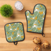 Modern tropisch bananengroen patroon ovenwant & pannenlap set (Top down)