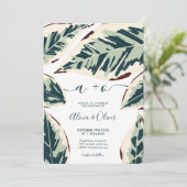 Modern tropisch blad 4 foto's bruiloft kaart (Staand voorkant)