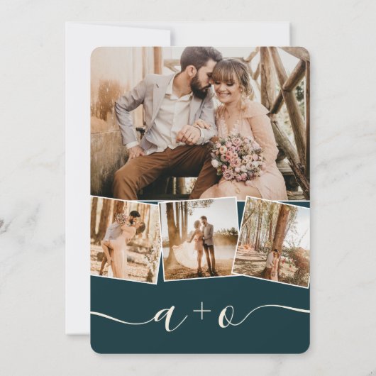 Modern tropisch blad 4 foto's bruiloft kaart (Achterkant)