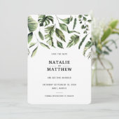 Modern tropisch blad behalve de datumkaart bedankkaart (Staand voorkant)