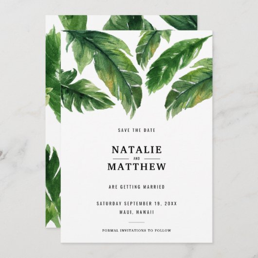 Modern tropisch blad behalve de datumkaart bedankkaart (Voorkant / Achterkant)