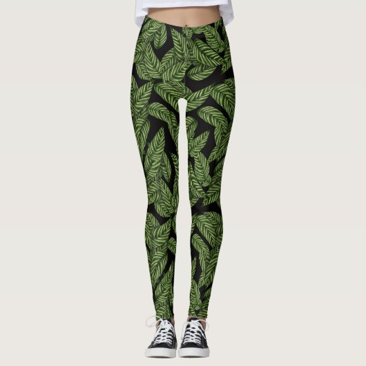 Modern tropisch blad blad patroon leggings (Voorkant)