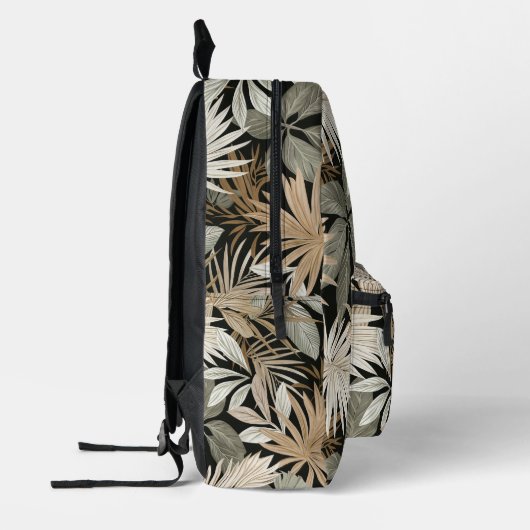Modern Tropisch Blad Zwart & Gouden Patroon Aangep Bedrukte Rugzak (Links)