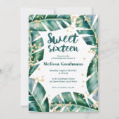Modern tropisch bladgoud waterverf Sweet 16 Kaart (Voorkant)
