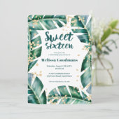 Modern tropisch bladgoud waterverf Sweet 16 Kaart (Staand voorkant)