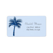 Modern Tropisch Blauw Glitter Palm Etiket (Voorkant)