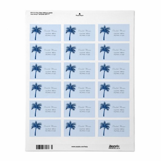 Modern Tropisch Blauw Glitter Palm Etiket (Full Sheet)