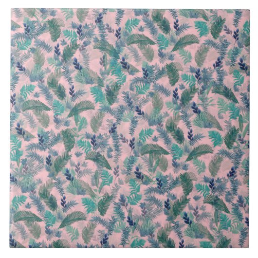 Modern tropisch blauw olievleurroze patroon tegeltje (Voorkant)