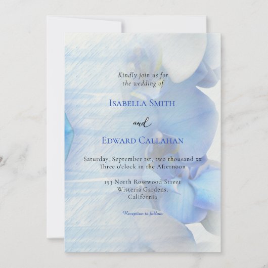 Modern Tropisch Blauw Orchidee Floral Wedding Kaart (Voorkant)