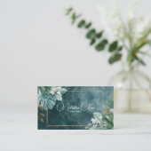 Modern Tropisch Blauwgroen Marmer & Goud Glitter Visitekaartje (Staand voorkant)