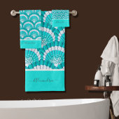 Modern Tropisch Blauwgroen Turquoise Aqua Seashell Bad Handdoek