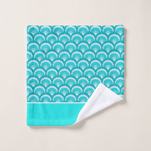 Modern Tropisch Blauwgroen Turquoise Aqua Seashell Bad Handdoek (Wasdoekje)