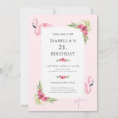 Modern Tropisch Bloemen Flamingo Verjaardagsfeest Kaart (Voorkant)